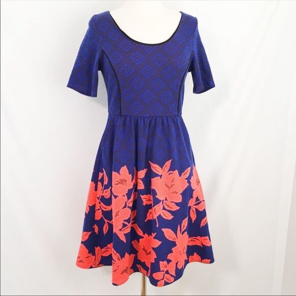 HD in Paris Anthropologie Blue, Coral, Black Dress With Pockets - Picture 3 of 7